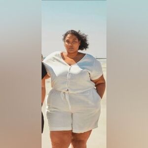 Universal Standard White Tropez Tied Linen Shirt and Shorts Set Plus Size 18/20